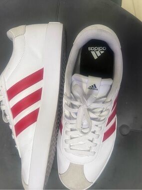 adidas White Sneakers with Red Signature Stripes